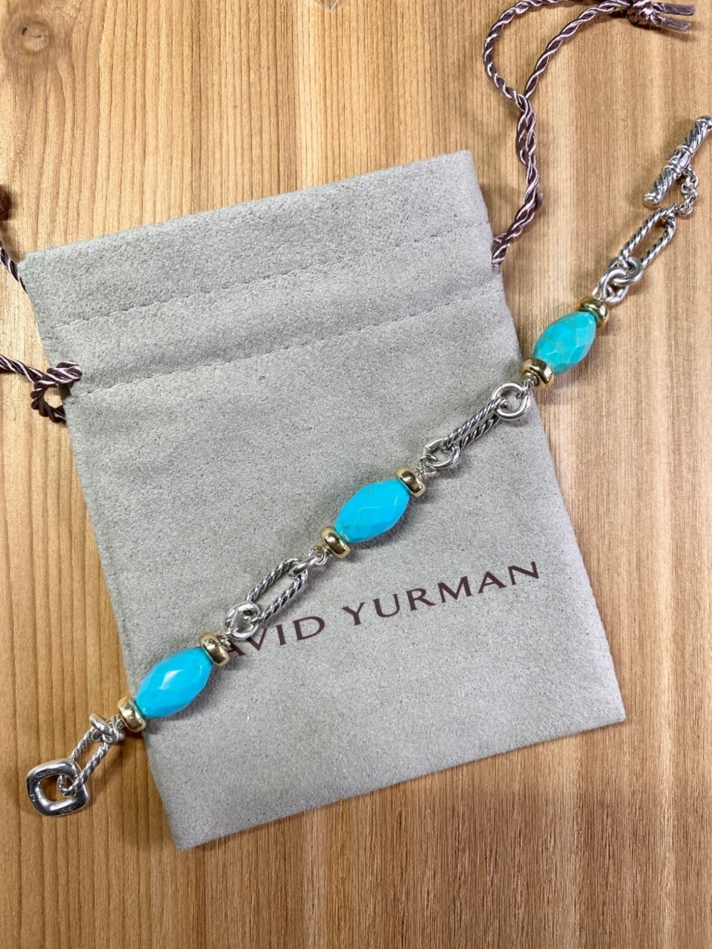 David Yurman Turquoise Station Bracelet Sterling Silver 18K Gold Toggle - Picture 6 of 8